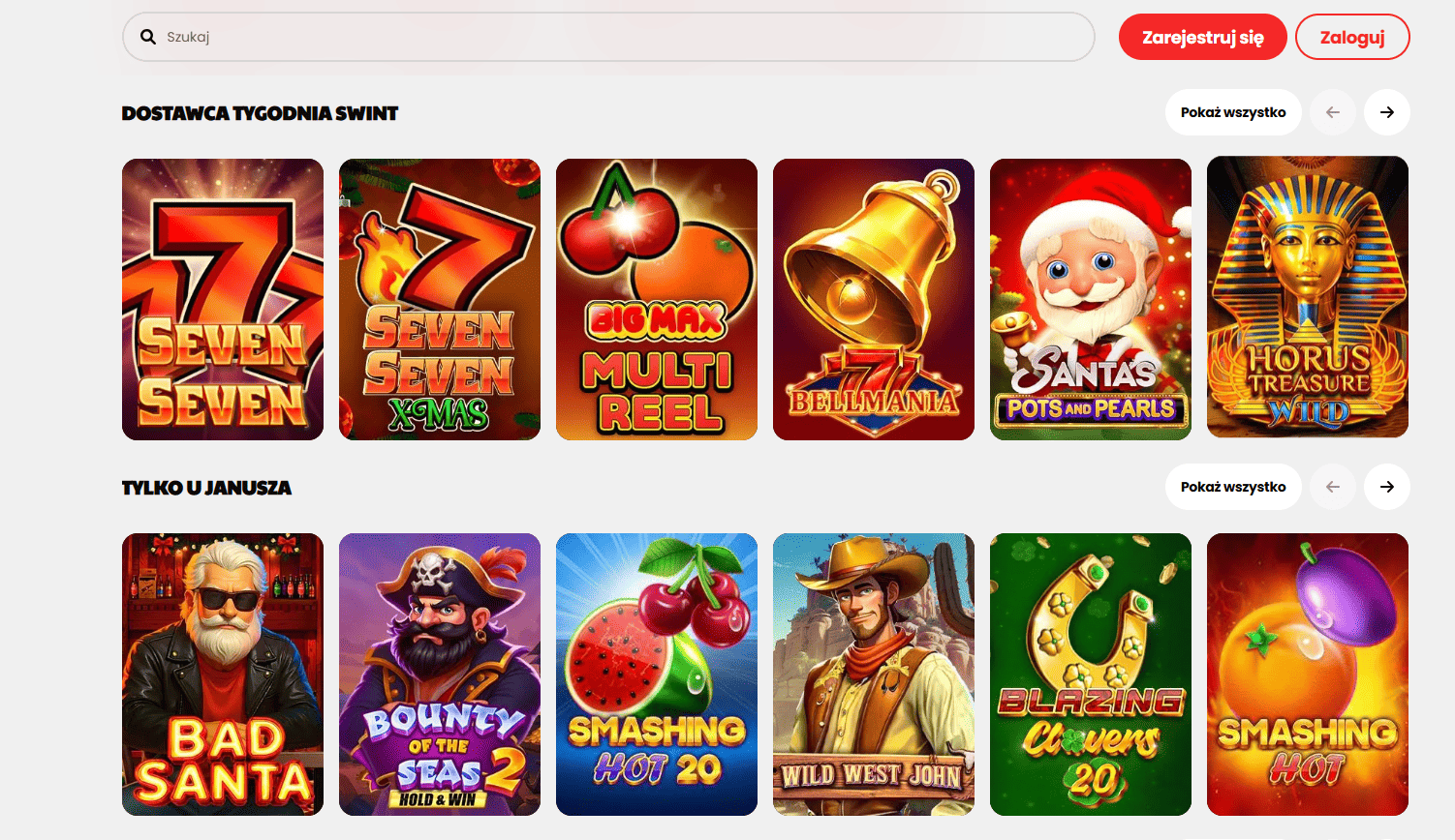 Gry dostępne w Janusz Casino